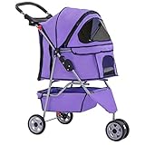 BestPet 3 Wheels Pet Stroller Dog Cat Cage Jogger Stroller for Medium Small Dogs Cats Travel Folding Carrier Waterproof Puppy Stroller with Cup Holder & Removable Liner,Purple