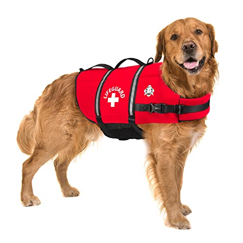 Paws Aboard Dog Life Jacket - Keep Your Canine Safe with a Neoprene Life Vest - Designer Life Jackets - Perfect for Swimming and Boating - Red, Large