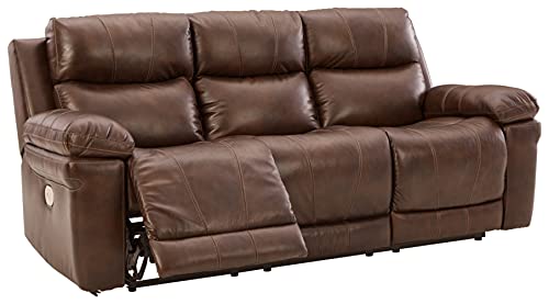 Signature Design by Ashley Edmar Leather Power Reclining Sofa with Adjustable Headrest, Brown