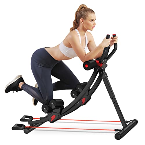eHUPOO Ab Machine Abs Workout Equipment,Core & Abdominal Trainer Whole Body Workout Exercise Equipment for Home Gym,Foldable Waist Trainer with Resistance Bands