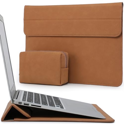 HYZUO 13.3-14 Inch Laptop Sleeve Cover with Case Stand Feature for MacBook Pro 14 M3/M2/M1 Pro/Max A2992 A2918 A2779 A2442 2021-2024, 13.5 Surface Laptop 6-1, MacBook Air 13 2012-2017, Brown