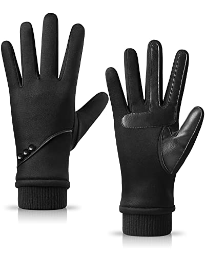 HOLDINA Winter Gloves Women with Touchscreen Fingers,Gloves for Women Water-Resistant with Anti-Slip Leather,Warm Gloves for Women Fleece Lined for Driving Running Cycling Hiking - M