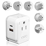 World Power Plug Adapter Travel Set Ceptics, Safe Dual USB & USB-C 3.1A 2 USA Outlet Compact & Powerful - Use in Europe, Asia, Australia, Japan - Includes Type A, B, C, E/F, G, I SWadAPt Attachments