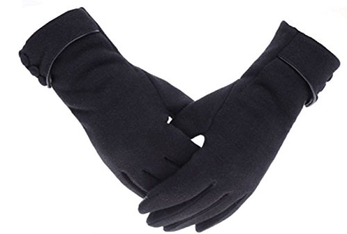 Tomily Womens Touch Screen Phone Fleece Windproof Gloves Winter Warm Wear (Black)