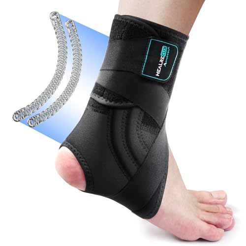 Healrecux Ankle Brace for Women Men, Adjustable Ankle Support Brace for Sprained Ankle Injury Recovery with Detachable Metal Springs Support, Ankle Stabilizer for Running Basketball Volleyball