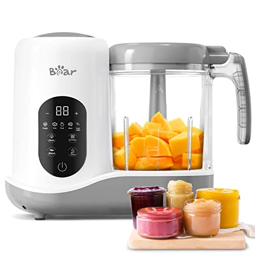 BEAR 2024 Baby Food Maker | One Step Baby Food Processor Steamer Puree Blender | Auto Cooking & Grinding | Baby Food Puree Maker with Self Cleans | Touch Screen Control, White
