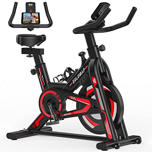 Exercise Bike - Stationary Indoor Cycling Bike for Home Gym with Tablet Holder and LCD Monitor,Silent Belt Drive,Comfortable Seat and Quiet Flywheel