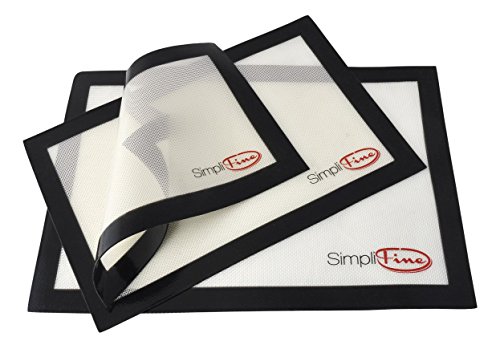 SimpliFine Silicone Baking Mat Set, 3 Different Silicone Baking Mats for Half, Quarter and Small Oven Sheet Sizes.
