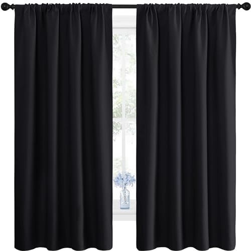 NICETOWN Halloween Black Blackout Curtain Blinds - Solid Thermal Insulated Window Treatment Blackout Drapes/Draperies for Bedroom (2 Panels, 42 inches Wide by 63 inches Long, Black)