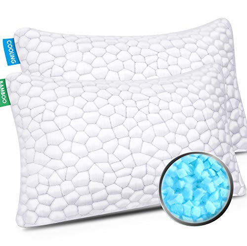 Cooling Bed Pillows for Sleeping 2 Pack Shredded Memory Foam Pillows Adjustable Cool BAMBOO Pillow for Side Back Stomach Sleepers - Luxury Gel Pillows Queen Size Set of 2 with Washable Removable Cover