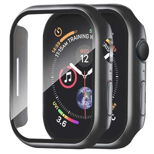 Smiling 2 pack Case Built in Tempered Glass Screen Protector Compatible with Apple Watch Series 9 (2023)/Series 8 /Series 7 45mm, Hard PC Overall Protective Cover-Matt Black