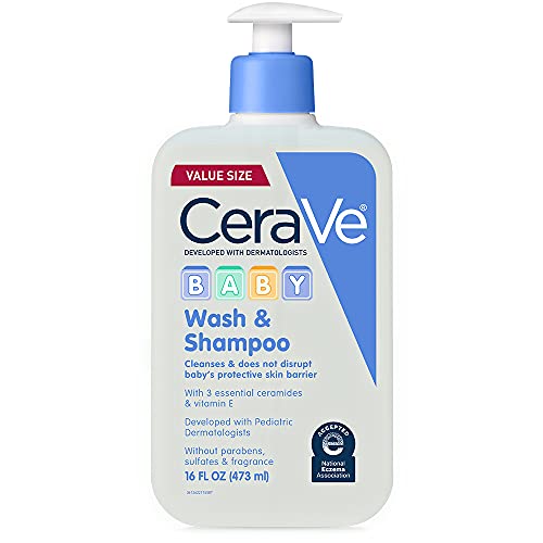 CeraVe Baby Wash & Shampoo | 2-in-1 Tear-Free for Skin Hair Fragrance, Paraben, Dye, Phthalates Sulfate Free Bath| Soap with Vitamin E 16 Ounce
