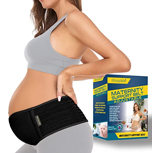 ChongErfei Pregnancy Belly Band Maternity Belt Back Support Abdominal Binder Back Brace - Relieve Back, Pelvic, Hip Pain for Pregnancy Recovery(Black,One Size)