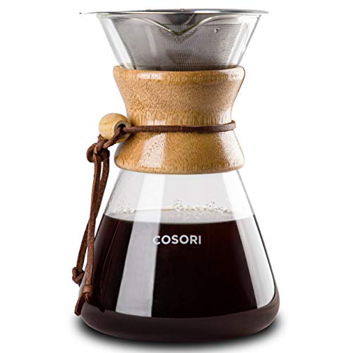 COSORI Pour Over Coffee Maker with Double-layer Stainless Steel Filter, 34 Ounce, Coffee Dripper Brewer & Glass Coffee Pot, High Heat Resistant Decanter