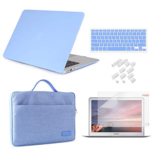 Case for MacBook Air 13 Inch Case 2018 2019 Release Model A1932 Bundle 5 in 1, iCasso Hard Plastic Case, Sleeve, Screen Protector, Keyboard Cover&Dust Plug Compatible MacBook Air 13'' -Serenity Blue