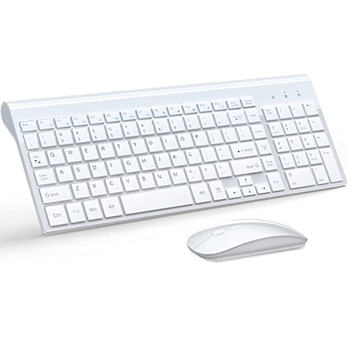 Wireless Keyboard and Mouse Ultra Slim Combo, TopMate 2.4G Silent Compact USB Mouse and Scissor Switch Keyboard Set with Cover, 2 AA and 2 AAA Batteries, for PC/Laptop/Windows/Mac - White