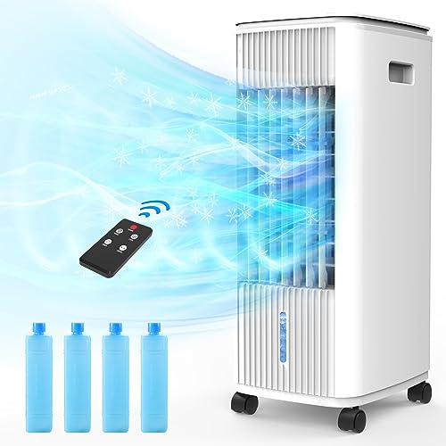 Portable Air Conditioners, 3-IN-1 Evaporative Air Cooler with Remote, 3 Speeds & 7H Timer, Portable AC with 0.8Gal Water Tank, 70° Oscillation, 4 Ice Packs Quiet Swamp Cooler for Room Home Office