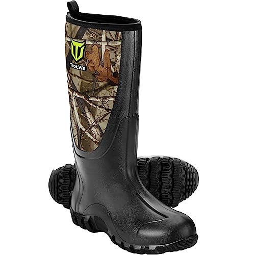 TIDEWE Rubber Boots for Men Multi-Season, Waterproof Rain Boots with Steel Shank, 6mm Neoprene Durable Rubber Outdoor Hunting Boots Size 11 (Next Camo G2)