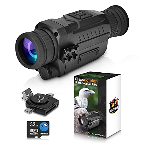 CREATIVE XP Night Vision Monocular for Hunting & Surveillance - Infrared Monoculars w/Card Reader - 1640ft Viewing Distance - 100% Darkness - Black Pro