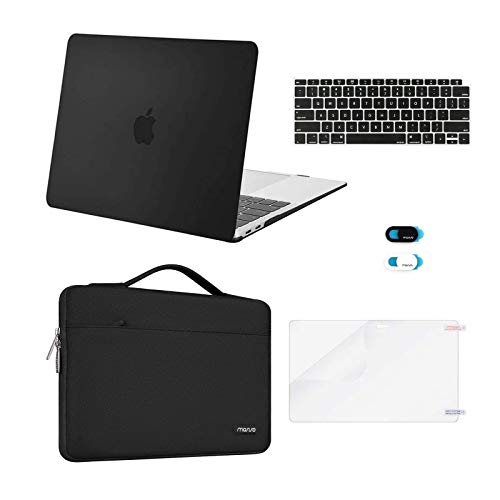MOSISO Compatible with MacBook Air 13 inch Case 2022 2021 2020 2019 2018 Release A2337 M1 A2179 A1932 Retina Display, Plastic Hard Shell&Bag&Keyboard Skin&Webcam Cover&Screen Protector, Black
