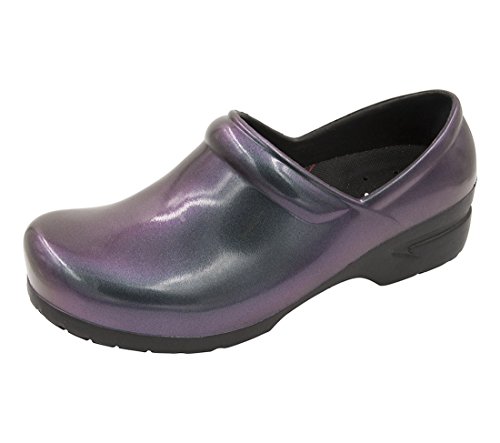 Anywear SR Angel Nurse Shoes, Slip-Resistant Clogs for Women, Nurse Clogs and Chef Shoes for Women, 8, Iridescent Purple, Black