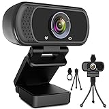Webcam HD 1080p Web Camera, USB PC Computer Webcam with Microphone, Laptop Desktop Full HD Camera Video Webcam 110 Degree Widescreen, Pro Streaming Webcam for Recording, Calling, Conferencing, Gaming