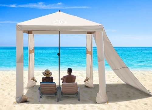 Beach Cabana, 6.2×6ft Beach Canopy, UPF 50+ UV Protection, 4 Adjustable Height, Includes Side Wall, Interior Pockets, Waterproof Cool Cabana Beach Tent for Friends Gathering or Family Fun