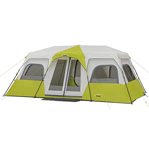 CORE 12 Person Instant Cabin Tent | 3 Room Huge Tent for Family with Storage Pockets for Camping Accessories | Portable Large Pop Up Tent for 2 Minute Camp Setup