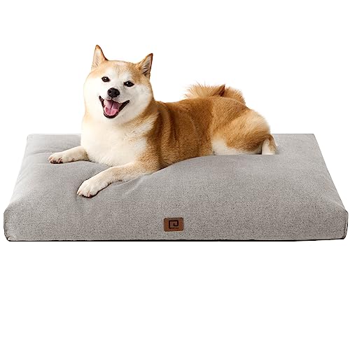 EHEYCIGA Shredded Memory Foam Dog Beds for Large Dogs, Waterproof Orthopedic Large Dog Bed for Crate with Washable Removable Cover, Pet Bed Dog Mattress Dog Pillow with Non-Slipped Bottom, Grey