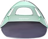 WhiteFang Beach Tent Anti-UV Portable Sun Shade Shelter for 3 Person, Extendable Floor with 3 Ventilating Mesh Windows Plus Carrying Bag, Stakes and Guy Lines (Mint Green)