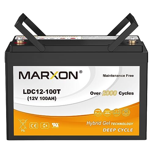 MARXON 12V 100AH Hybrid Gel Deep Cycle Battery, Maintenance Free Rechargeable Batteries for RV, Wind Solar System, Camping, UPS, Wheelchair, Marine, Trolling Motor