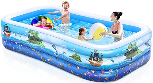 Inflatable Swimming Pool Kiddie Pool: 95' x 55' x 22' Large Size Blow Up Swimming Pool for Family Adult Kid Toddler Giant Rectangle Lounge Big Deep Blowup Pool for Outside Backyard Outdoor Ground