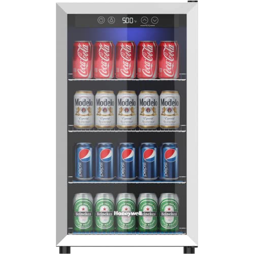 Honeywell Beverage Refrigerator and Cooler, 115 Can Mini Fridge with Glass Door for Soda Beer or Wine for Office or Bar with Adjustable Removable Shelving