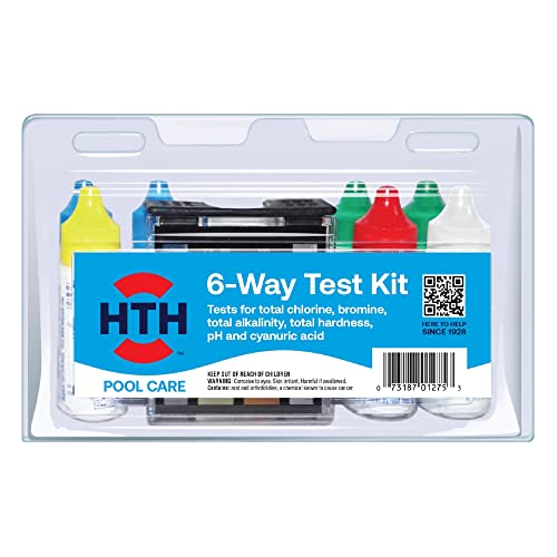 HTH 1275 Swimming Pool Care 6-Way Test Kit, Swimming Pool Water Chemical Tester, 100 Tests