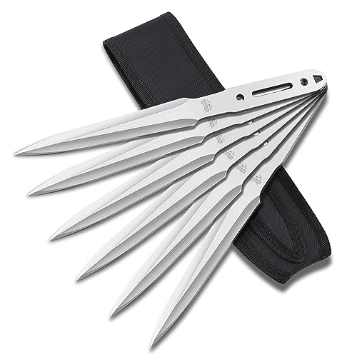 THRWCLUB Throwing Spikes 6-Pack Set, 10.11' Length, 0.236' Thickness, Full Tang Stainless Steel Design, Complete with Nylon Sheaths for Recreation and Competition