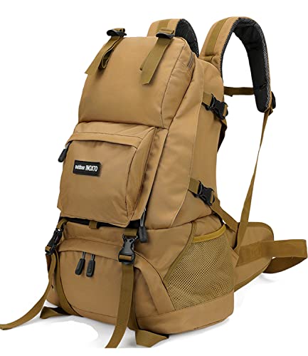 INOXTO 40L Hiking Backpack Camping Backpack with Waterproof Rain Cover for Men Women, Outdoor Sport Travel Daypack with Adjustable Chest and Hip Strap for Climbing Touring (Khaki)