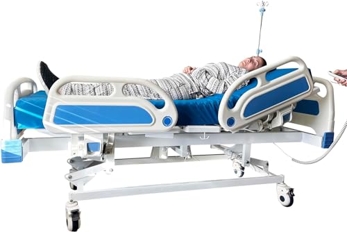 doudouX 3 Function Full Electric Hospital Beds with ABS Rails, 5.51' Foam Mattress and IV Pole (Linear Motors& Control System and Individual Locking System with 5' casters)