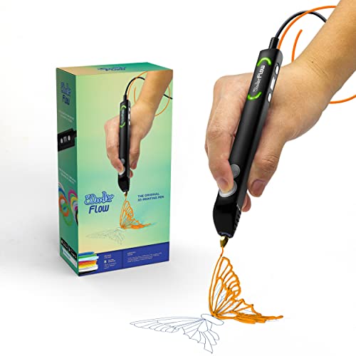 3Doodler Flow 3D Printing Pen for Teens, Adults & Creators! - Black - with Free Refill Filaments + Stencil Book + Getting Started Guide
