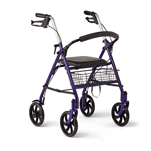 Medline Steel Rollator With 8 Inch Wheels, Folding Rolling Walker, Adjustable Arms, Supports 300 Lbs, Blue