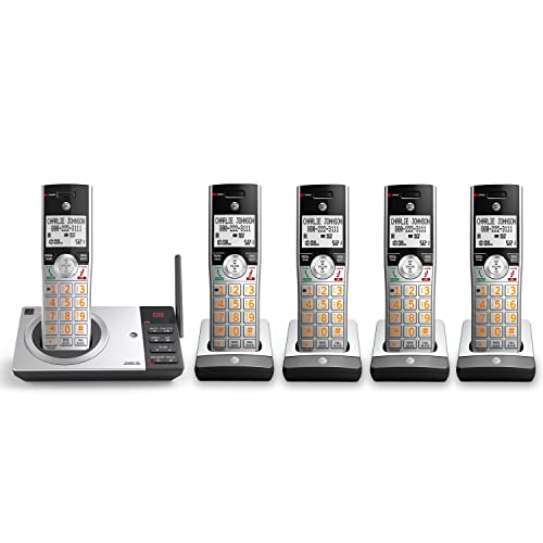 AT&T CL82507 DECT 6.0 5-Handset Cordless Phone for Home with Answering Machine, Call Blocking, Caller ID Announcer, Intercom and Long Range, Silver