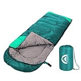 Sleeping Bag 3 Seasons (Summer, Spring, Fall) Warm & Cool Weather - Lightweight,Waterproof Indoor & Outdoor Use for Kids, Teens & Adults for Camping Hiking, Backpacking and Survival (Emerald Green)
