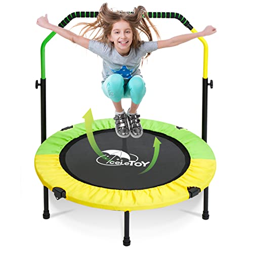 40'' Foldable Mini Trampoline with Sponge Handle, 38' to 46' Height-Adjustable Mini Trampoline for Kids Adults, Safty Padded Cover Toddler Rebounder Trampoline Indoor/Garden Workout Max Load 330lbs