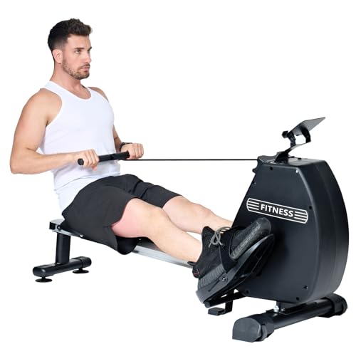 SogesPower Rowing Rower Machine for Home Gym Foldable Magnetic 8 Levels of Resistance All Aluminum Alloy Mute Slide Phone/Pad Holder and 3D Ergonomic PU Foaming Seat