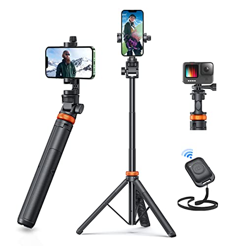 EUCOS Newest 62' Phone Tripod, Tripod for iPhone & Selfie Stick Tripod with Remote, Upgraded iPhone Tripod Stand & Travel Tripod, Solidest Cell Phone Tripod Compatible with iPhone 15/14/13/Android
