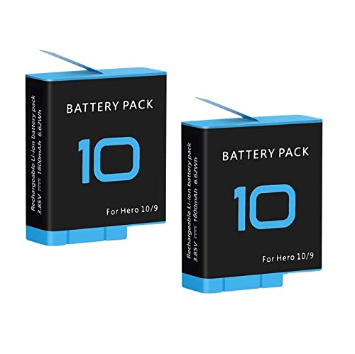 2 Pack Batteries for GoPro Hero 9 10, Go Pro 10/9 Black Battery Accessories,Compatible with GoPro Enduro Rechargeable Battery 1800mAh