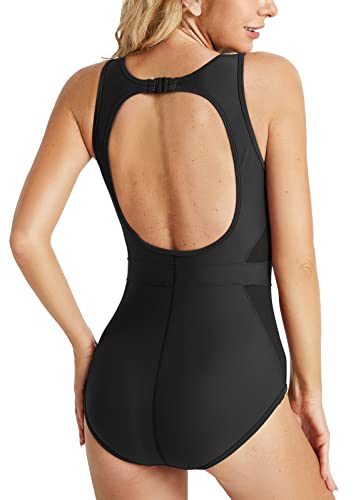 BALEAF Women's Conservative Athletic Racerback One Piece Training Swimsuit Swimwear Bathing Suit Black 36