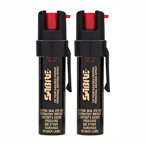 SABRE Advanced Compact Pepper Spray with(Pepper Spray, CS Tear Gas & UV Marking Dye), Police Strength Self Defense Spray, 10-Foot(3 m) Range,35 Bursts-Easy Access Belt Clip (Pack of 2)