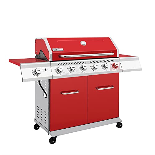 Royal Gourmet GA6402R 6-Burner Propane Gas Grill with Sear Burner and Side Burner, 74,000 BTU, Cabinet Style Outdoor BBQ Grill for Barbecue Grilling and Backyard Cooking, Red