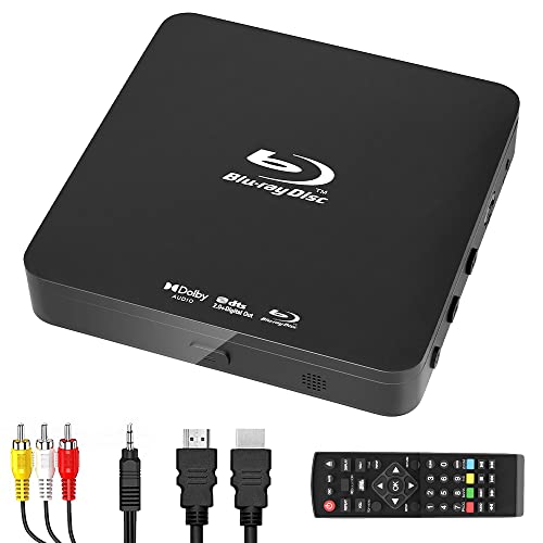 Didar Blu Ray DVD Player, Ultra Mini 1080P Blue Ray Disc Player Home Theater Play All DVDs and Region A 1 Blu-Rays, Support Max 128G USB Flash Drive + HDMI / AV Output + Built-in PAL/NTSC with Cables
