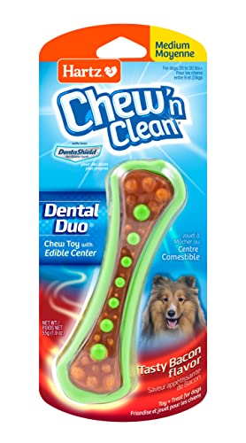 HARTZ Chew 'n Clean Dental Duo Bacon Flavored Dog Chew Toy - 1 Count(Pack of 1),Medium